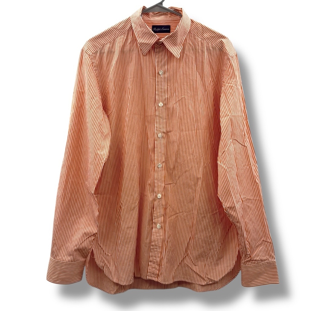 Ralph Lauren Purple Label Orange White Striped Shirt Men’s Size XL Classic